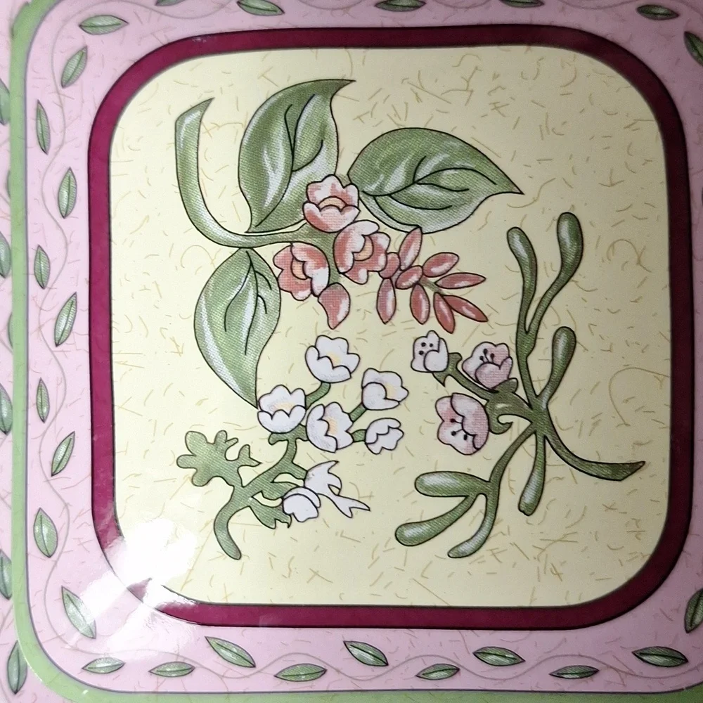 Partylite 2 Pc Green Candle W/ Lid & Plate Floral Sweet Pea Flower Square 4
